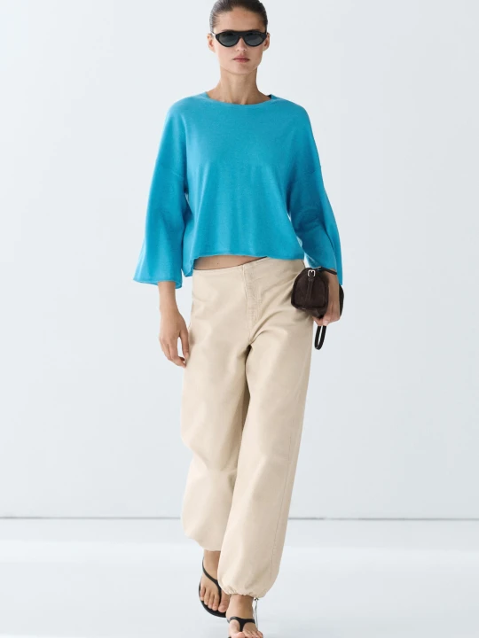 Zdjęcie produktu Sweter Z Dzianiny Z Okrągłym Dekoltem - Turkusowy - Massimo Dutti - Female