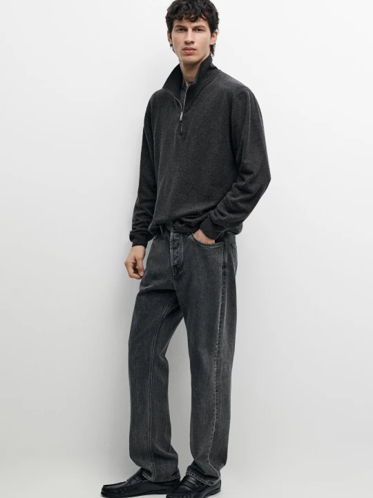Zdjęcie produktu Sweter Z Dzianiny Z Półgolfem I Suwakiem - Brudnoszary - Massimo Dutti - Male