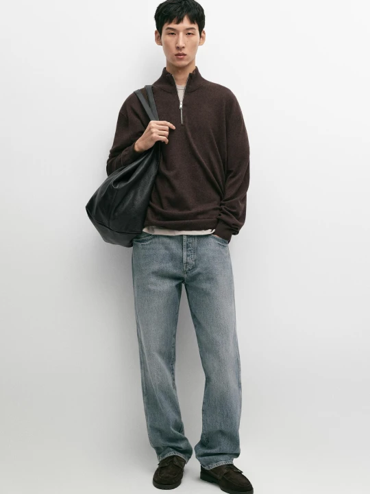 Zdjęcie produktu Sweter Z Dzianiny Z Półgolfem I Suwakiem - Czekoladowy - Massimo Dutti - Male
