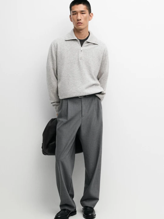 Zdjęcie produktu Sweter Z Dzianiny Z Półgolfem I Suwakiem - Szary Melanżowy - Massimo Dutti - Male