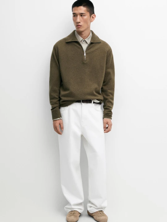 Zdjęcie produktu Sweter Z Dzianiny Z Półgolfem I Suwakiem - Zielony Wodny - Massimo Dutti - Male