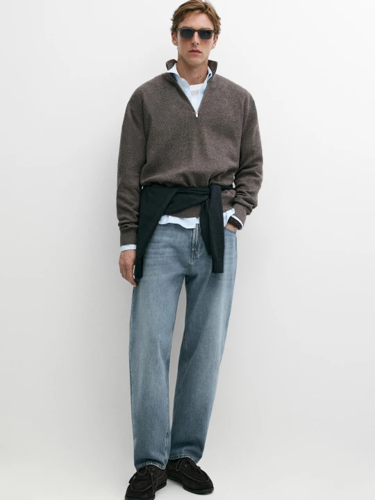 Zdjęcie produktu Sweter Z Dzianiny Z Półgolfem Na Suwak - Norkowy - Massimo Dutti - Male
