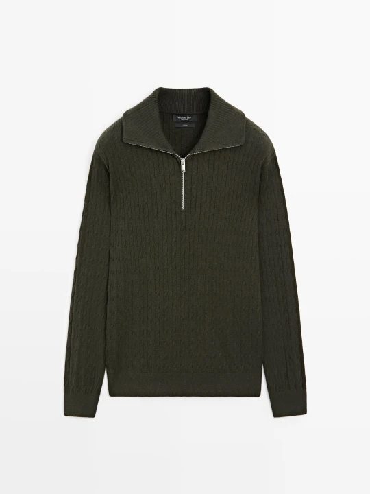 Zdjęcie produktu Sweter Z Dzianiny Z Półgolfem Na Suwak - Zielony - Massimo Dutti - Male