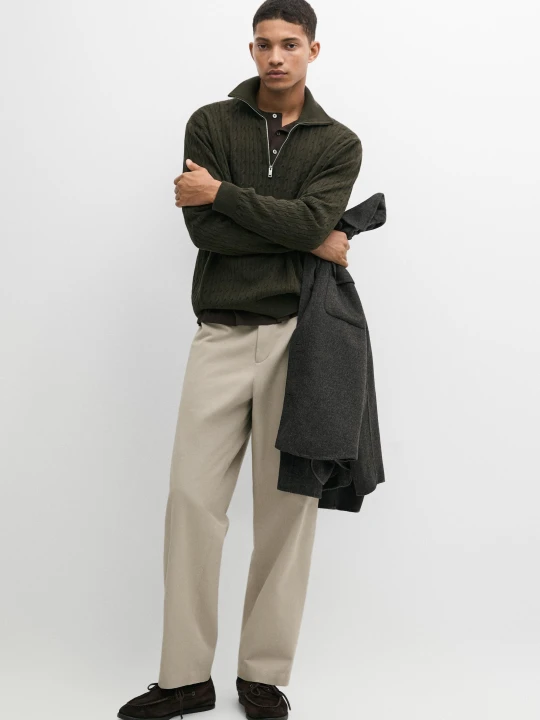 Zdjęcie produktu Sweter Z Dzianiny Z Półgolfem Na Suwak - Zielony - Massimo Dutti - Male