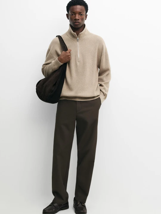 Zdjęcie produktu Sweter Z Dzianiny Z Półgolfem Ze 100% Bawełny - Beżowy - Massimo Dutti - Male