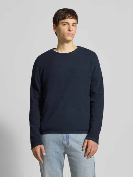 Zdjęcie produktu Sweter z dzianiny z prążkowanym, okrągłym dekoltem model ‘GEORGE’ Jack&Jones Granatowy