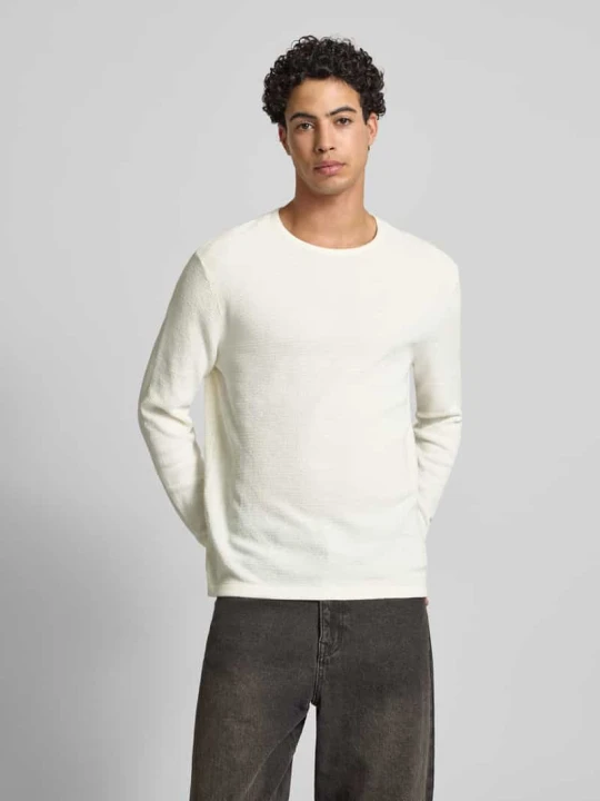 Zdjęcie produktu Sweter z dzianiny z prążkowanym, okrągłym dekoltem model ‘GEORGE’ Jack&Jones Biały