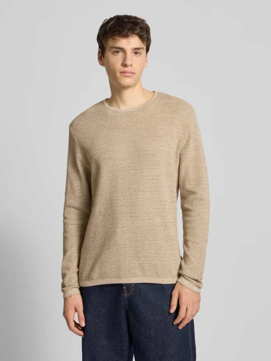 Zdjęcie produktu Sweter z dzianiny z prążkowanym, okrągłym dekoltem model ‘GEORGE’ Jack&Jones Beżowy melanż
