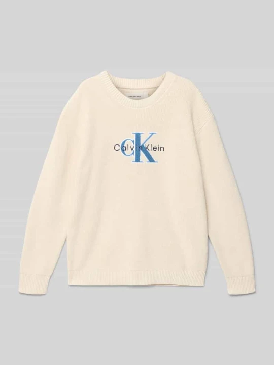 Zdjęcie produktu Sweter z dzianiny z prążkowanymi wykończeniami Calvin Klein Jeans Piaskowy