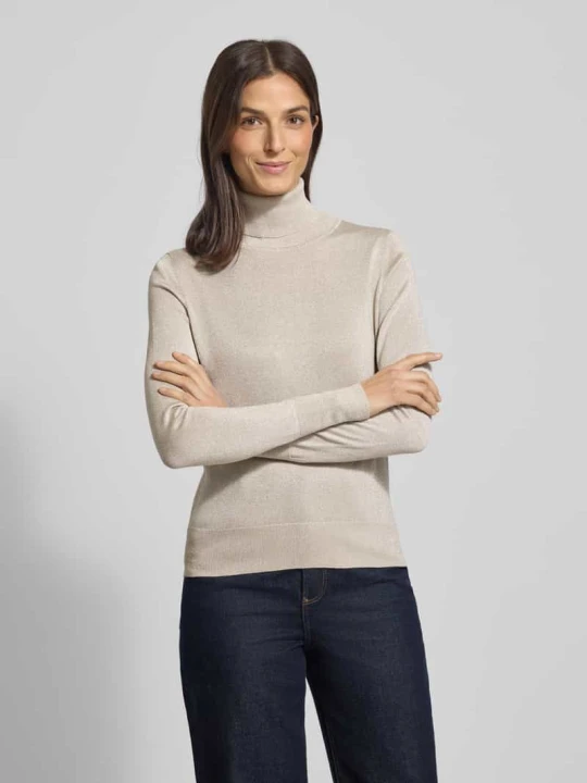 Zdjęcie produktu Sweter z golfem o kroju slim fit z prążkowanymi wykończeniami Christian Berg Piaskowy