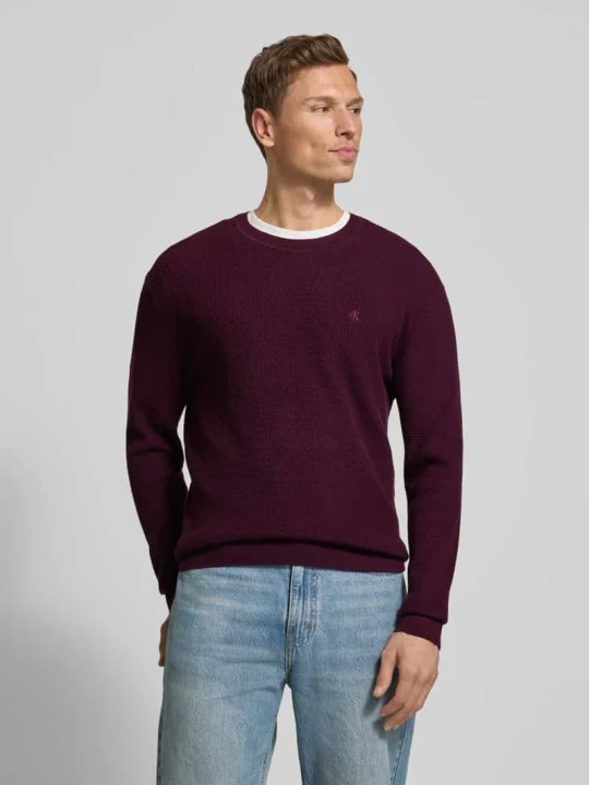 Zdjęcie produktu Sweter z dzianiny z prążkowanymi wykończeniami Calvin Klein Bordowy