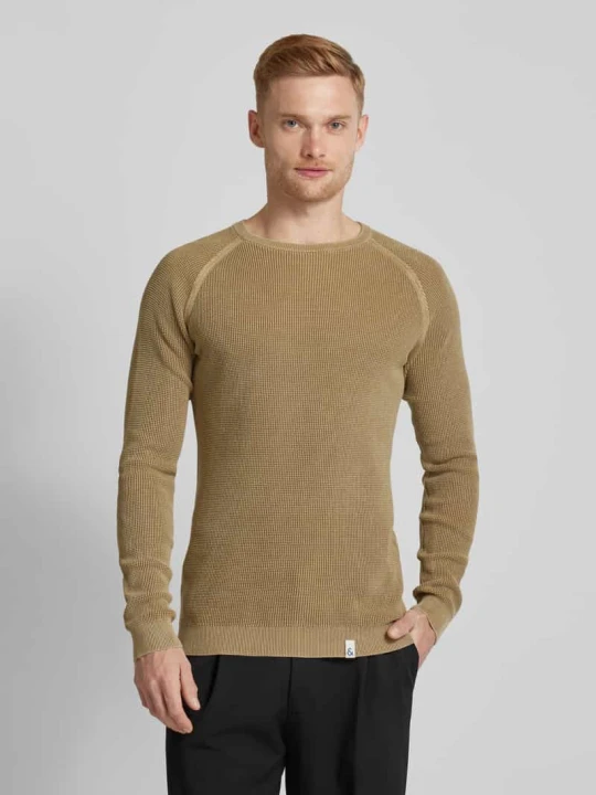 Zdjęcie produktu Sweter z dzianiny z prążkowanymi wykończeniami Colours & Sons Beżowy