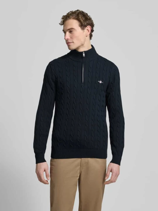 Zdjęcie produktu Krój slim fit troyer z prążkowanymi wykończeniami Gant Granatowy