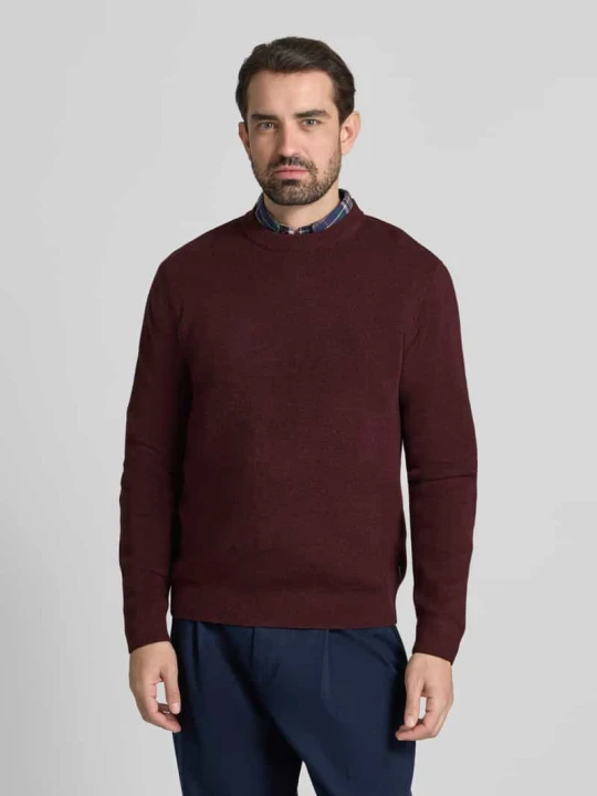 Zdjęcie produktu Sweter z dzianiny z prążkowanymi wykończeniami model ‘BLAMILANO’ Jack&Jones Bordowy melanż