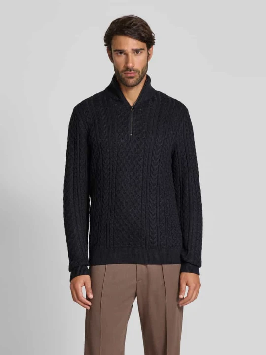 Zdjęcie produktu Sweter z dzianiny z prążkowanymi wykończeniami model ‘BLUSEAN’ Jack&Jones Granatowy