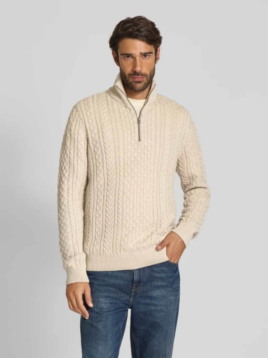 Zdjęcie produktu Sweter z dzianiny z prążkowanymi wykończeniami model ‘BLUSEAN’ Jack&Jones Złamany biały melanż