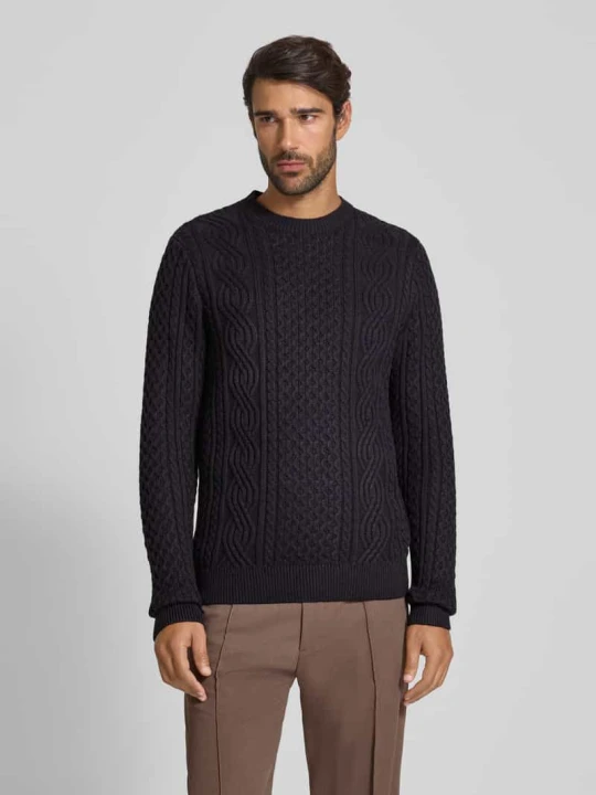 Zdjęcie produktu Sweter z dzianiny z prążkowanymi wykończeniami model ‘BLUSEAN’ Jack&Jones Granatowy