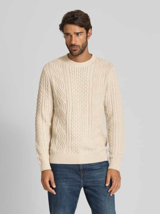 Zdjęcie produktu Sweter z dzianiny z prążkowanymi wykończeniami model ‘BLUSEAN’ Jack&Jones Złamany biały melanż