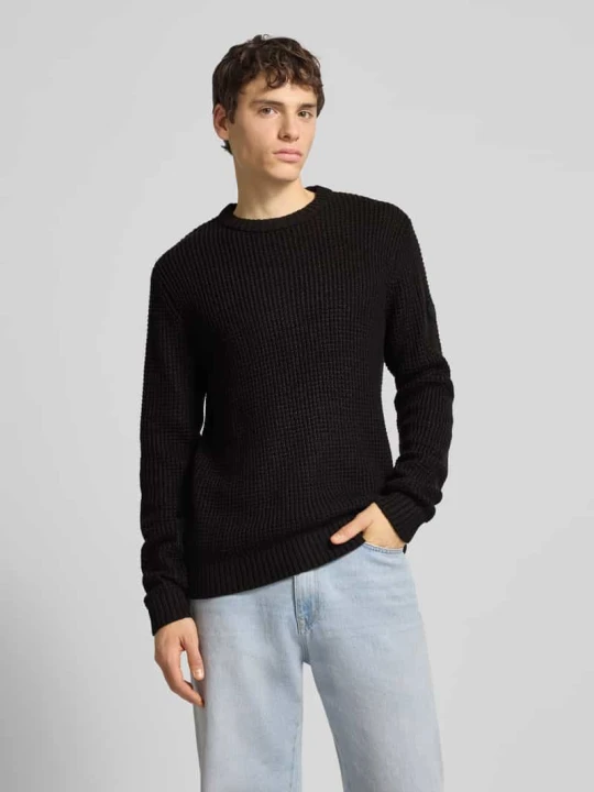 Zdjęcie produktu Sweter z dzianiny z prążkowanymi wykończeniami model ‘LIAM’ Jack&Jones Czarny