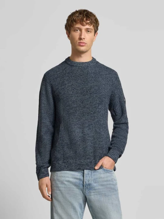 Zdjęcie produktu Sweter z dzianiny z prążkowanymi wykończeniami model ‘LINK’ Jack&Jones Ciemnoniebieski melanż