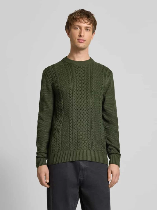 Zdjęcie produktu Sweter z dzianiny z prążkowanymi wykończeniami model ‘PAUL’ Jack&Jones Ciemnozielony