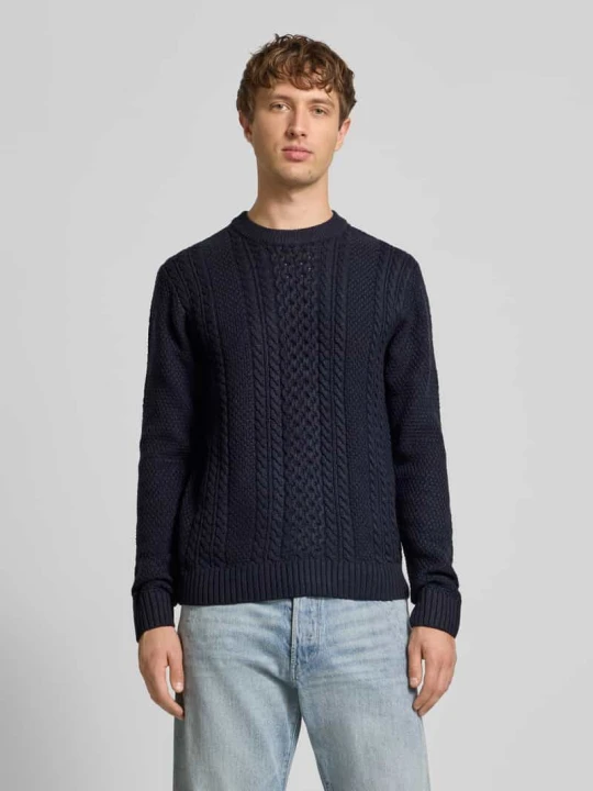 Zdjęcie produktu Sweter z dzianiny z prążkowanymi wykończeniami model ‘PAUL’ Jack&Jones Granatowy