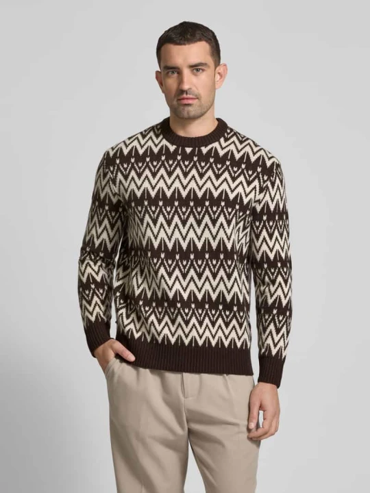 Zdjęcie produktu Sweter z dzianiny z prążkowanymi wykończeniami model ‘PINE’ Selected Homme Średniobrązowy
