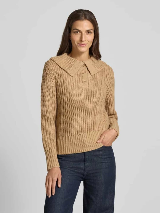 Zdjęcie produktu Sweter z dzianiny z prążkowanymi wykończeniami model ‘Proyer’ Opus Camel