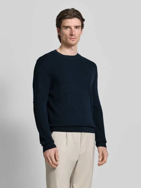 Zdjęcie produktu Sweter z dzianiny z prążkowanymi wykończeniami model „Raikon” JOOP! Granatowy