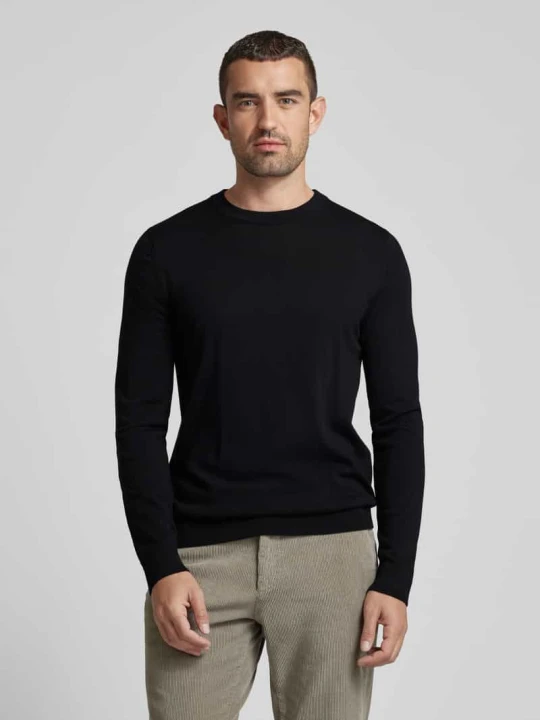 Zdjęcie produktu Sweter z dzianiny z wełny merino z prążkowanymi wykończeniami model ‘TRAY’ Selected Homme Czarny