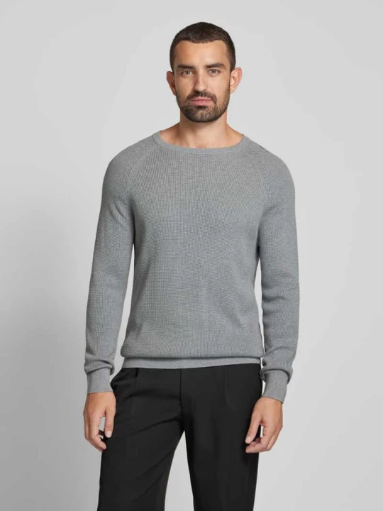 Zdjęcie produktu Sweter z dzianiny z prążkowanymi wykończeniami OLYMP Level 5 Średnioszary