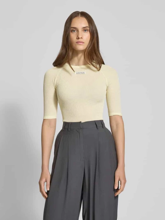 Zdjęcie produktu Sweter z dzianiny z rękawem o dł. 1 / 2 model ‘Abby’ LeGer Jasnożółty