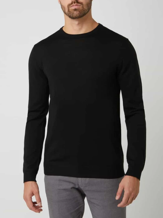Zdjęcie produktu Sweter z dzianiny z żywej wełny model „Margrate Merino” Matinique Czarny