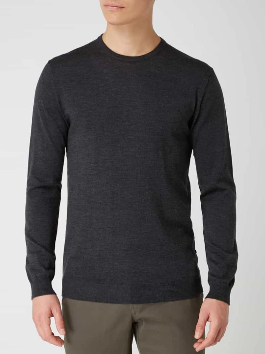 Zdjęcie produktu Sweter z dzianiny z żywej wełny model „Margrate Merino” Matinique Ciemnoszary melanż