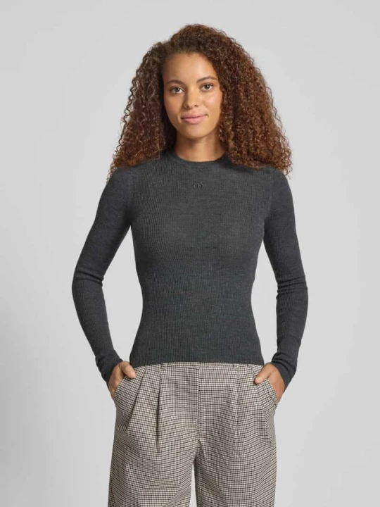 Zdjęcie produktu Sweter z dzianiny z wełny z haftem model ‘Corin Jumper’ LeGer Antracytowy