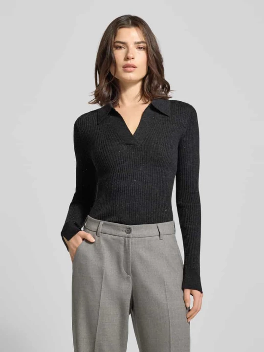 Zdjęcie produktu Sweter z dzianiny z wełny z kołnierzykiem polo model ‘Ronika’ MOS MOSH Ciemnoszary