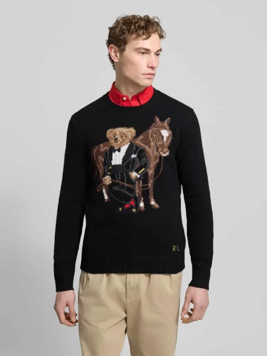 Zdjęcie produktu Sweter z dzianiny z Wełny z Motywem Polo Ralph Lauren Czarny