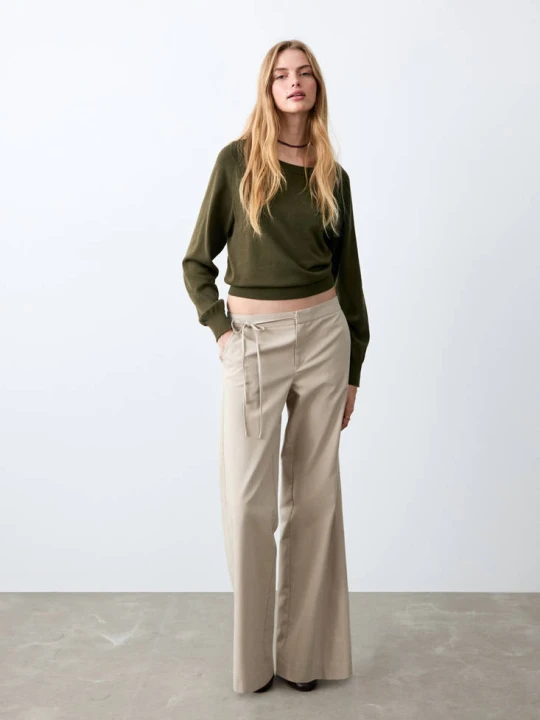 Zdjęcie produktu Sweter z dzianiny z wiązaniem u dołu khaki - Teen - MANGO TEEN