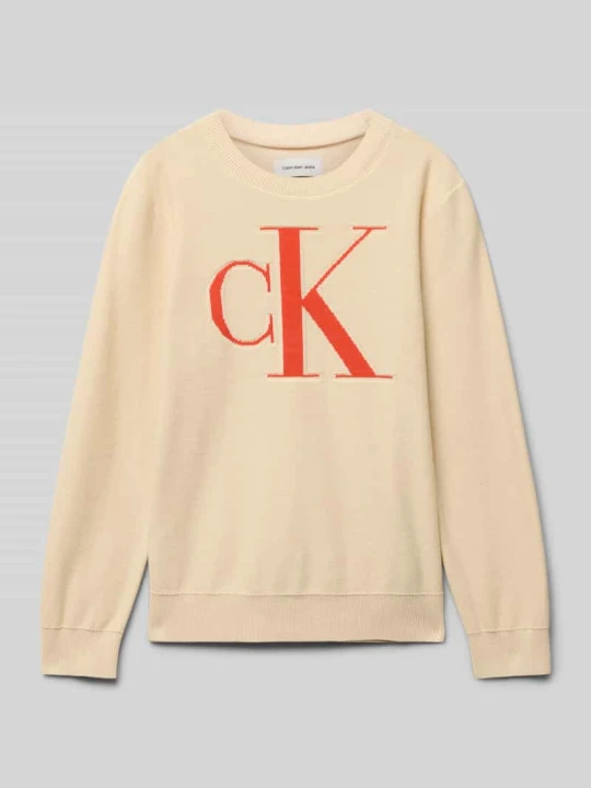 Zdjęcie produktu Sweter z dzianiny z wyhaftowanym logo Calvin Klein Jeans Piaskowy
