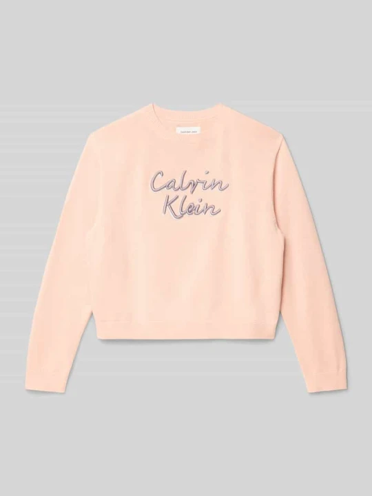 Zdjęcie produktu Sweter z dzianiny z wyhaftowanym logo Calvin Klein Jeans Brudnoróżowy