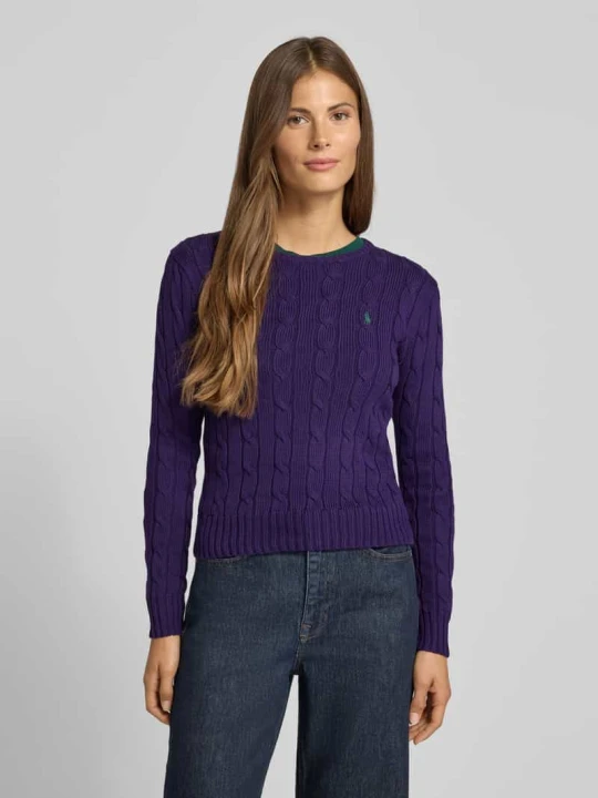 Zdjęcie produktu Sweter z dzianiny z wyhaftowanym logo model ‘JULIANNA’ Polo Ralph Lauren Fioletowy