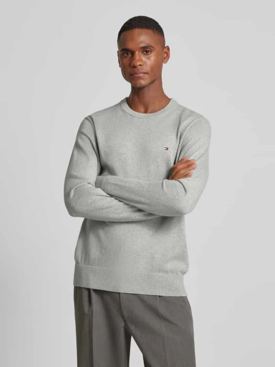 Zdjęcie produktu Sweter z dzianiny z wyhaftowanym logo model ‘PIMA’ Tommy Hilfiger Jasnoszary melanż
