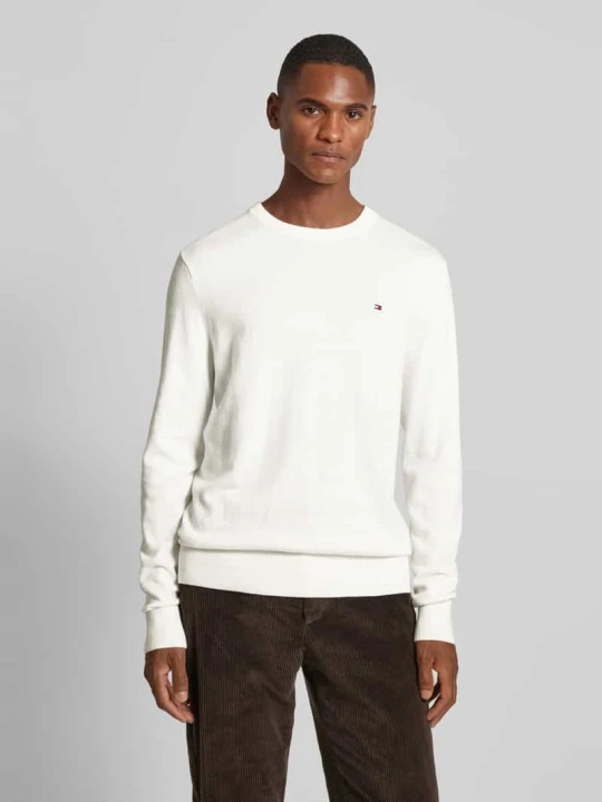 Zdjęcie produktu Sweter z dzianiny z wyhaftowanym logo model ‘PIMA’ Tommy Hilfiger Złamany biały