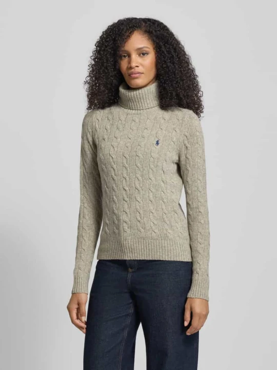 Zdjęcie produktu Sweter z golfem o kroju slim fit z wyhaftowanym logo Polo Ralph Lauren Beżowy melanż