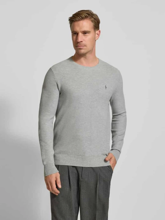 Zdjęcie produktu Sweter z dzianiny z wyhaftowanym logo Polo Ralph Lauren Jasnoszary melanż