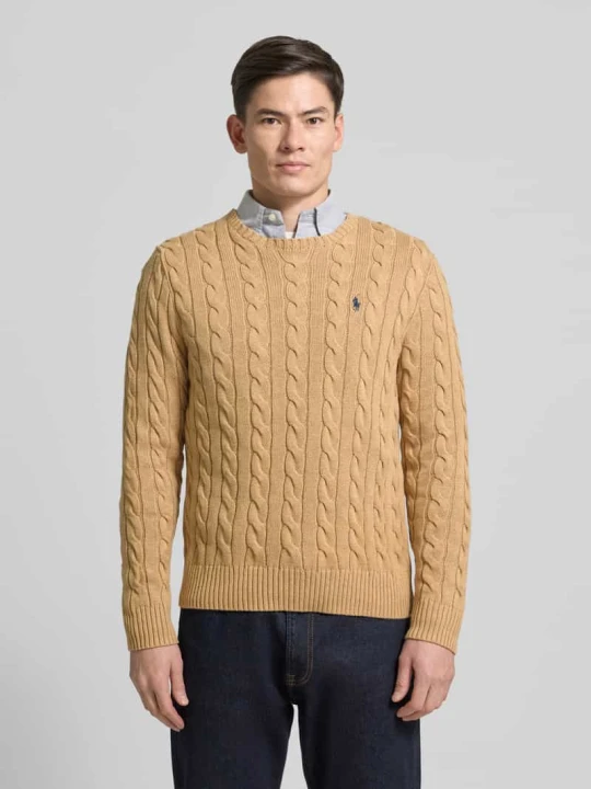 Zdjęcie produktu Sweter z dzianiny z wyhaftowanym logo Polo Ralph Lauren Camel melanż