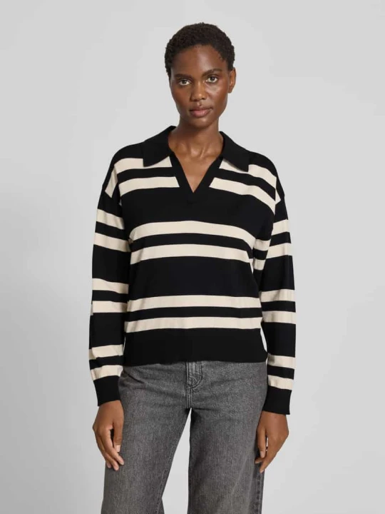 Zdjęcie produktu Sweter z dzianiny z wykładanym kołnierzem model ‘FLOW’ Freequent Czarny