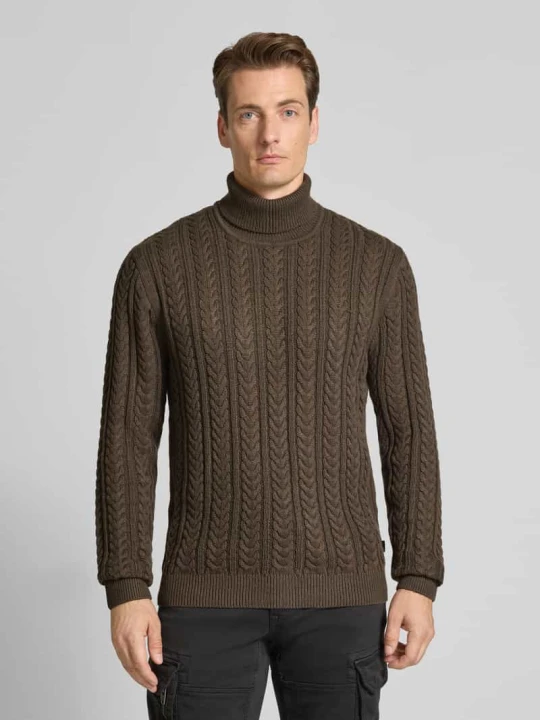Zdjęcie produktu Sweter z golfem ze ściegiem warkoczowym Jack&Jones Oliwkowy