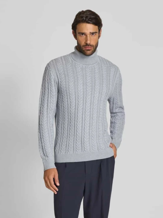 Zdjęcie produktu Sweter z golfem ze ściegiem warkoczowym Jack&Jones Jasnoszary melanż