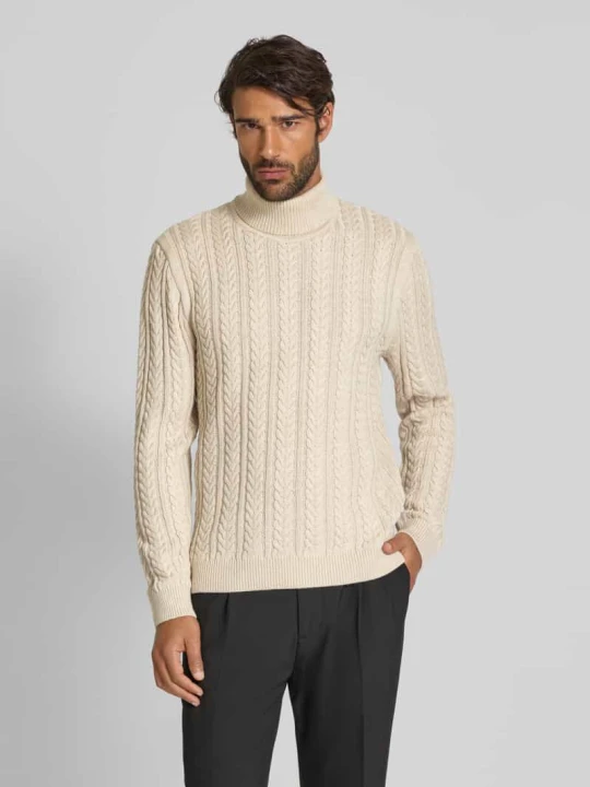 Zdjęcie produktu Sweter z golfem ze ściegiem warkoczowym Jack&Jones Złamany biały melanż